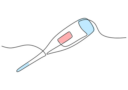 Thermometer - Laboratory equipment and tools object, one line drawing continuous design, vector illustration for science and education.のイラスト素材