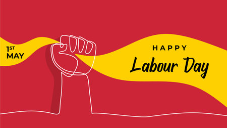 Labour day one line drawing. Hand continuous drawn celebration with arm fist.のイラスト素材
