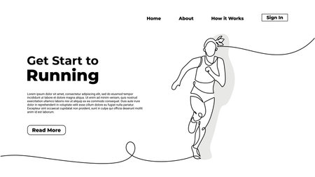 Continuous one line drawing girl jogging. People athlete run illustration. Fitness human health theme sketch. Happy energy from active marathon person. Vector illustration minimalist.のイラスト素材
