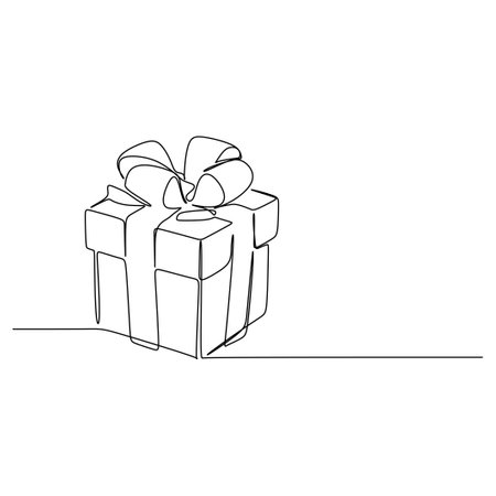 one line drawing continuous design of gift box isolated on white background.のイラスト素材
