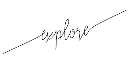 One continuous line drawing typography line art of explore word writing isolated on white background.のイラスト素材