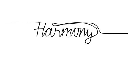 One continuous line drawing typography line art of harmony word writing isolated on white background.のイラスト素材
