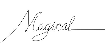 One continuous line drawing typography line art of magical word writing isolated on white background.のイラスト素材