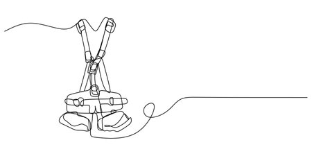 Continuous single one line of Rock climbing equipment isolated on white background.のイラスト素材
