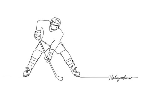 Hockey cricket Costume One Line Drawing: Continuous Hand Drawn Sport Theme Objectのイラスト素材