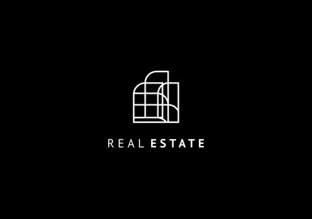 Real estate logo template vector black and white colors, line abstract geometric design.のイラスト素材