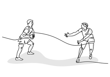 Rugby Player Continuous Line Drawing, Sport Game Hand Drawn Illustrationのイラスト素材