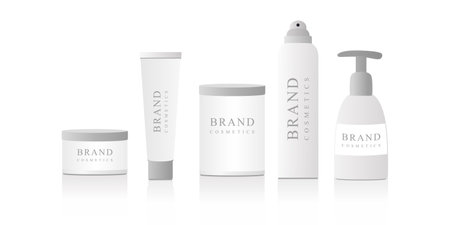 Set of cosmetic bottles on a white background. Vector illustration. Template for advertising, branding and packaging.のイラスト素材