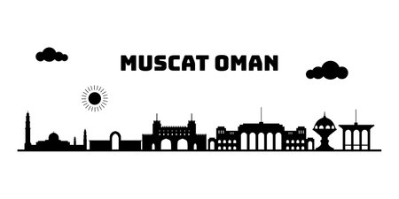 Muscat Oman cityscape skyline sketch illustration vector. Famous popular city in the world in black white style.のイラスト素材