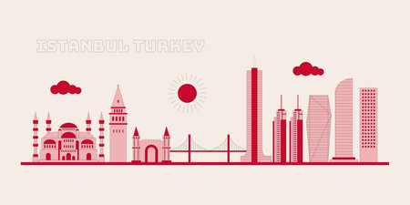 Istanbul Turkey cityscape skyline sketch illustration vector. Famous popular city in the world.のイラスト素材