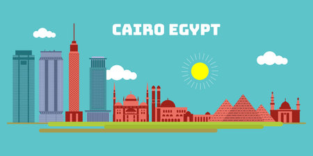 Cairo egypt cityscape skyline sketch illustration vector. Famous popular city in the world in colorful style.のイラスト素材