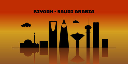 Riyadh saudi arabia at afternoon cityscape skyline sketch illustration vector. Famous popular city in the world in black white style.のイラスト素材