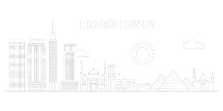 Cairo egypt cityscape skyline sketch illustration vector. Famous popular city in the world in black white style.のイラスト素材