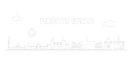 Muscat Oman cityscape skyline sketch illustration vector. Famous popular city in the world in black white style.のイラスト素材
