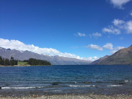 Queenstown Waterfront Turquoise crystal clear waterの写真素材
