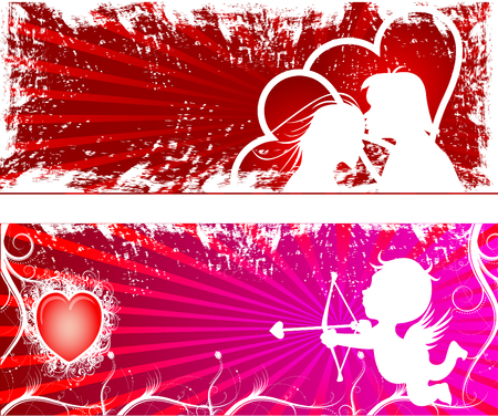 happy valentines day cards with ornaments, hearts, ribbon, angel and arrowのイラスト素材