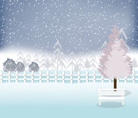 Holiday winter landscape background with winter treeのイラスト素材