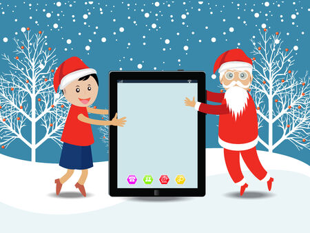 Merry christmas with Santa Claus and kidsのイラスト素材