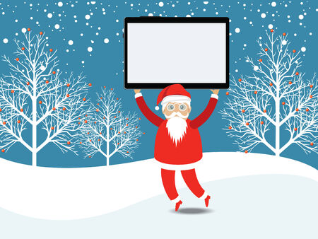 Merry christmas with Santa Claus and tabletのイラスト素材