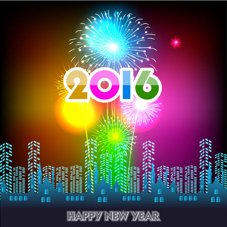 Happy New Year 2016 with fireworks backgroundのイラスト素材