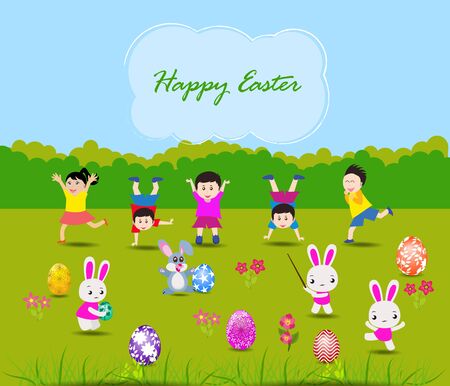 Happy Easter card with eggs and rabbitsのイラスト素材