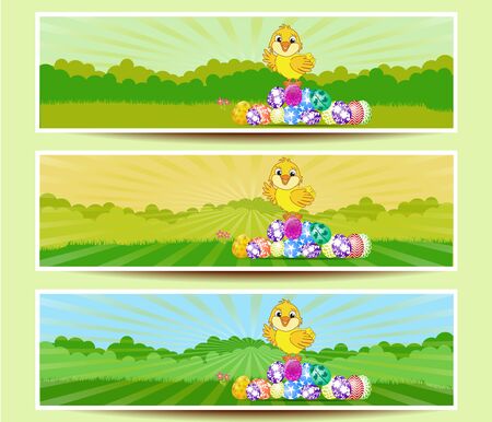 set of three Easter banners vector illustrationのイラスト素材