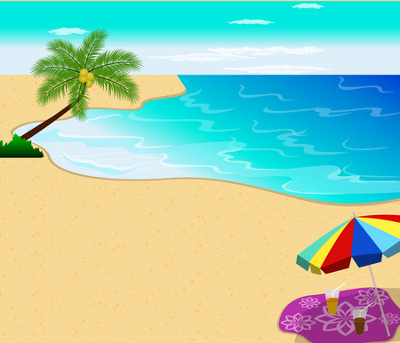 Tropical beach with Palm Trees  vector illustrationのイラスト素材