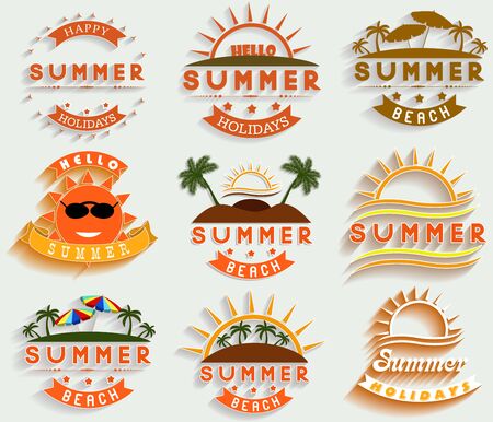Retro summer holidays  labels and signs Vector illustration design elements.のイラスト素材