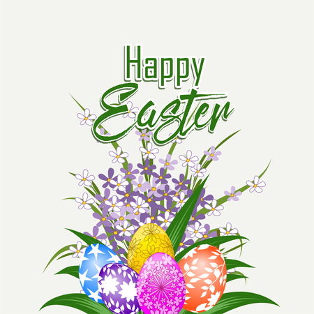 Happy Easter card with eggs and  flowersのイラスト素材