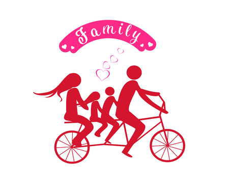 Illustration of a big happy family on bicycleのイラスト素材