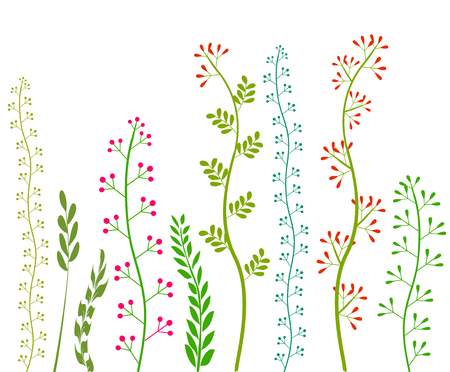 Flowers and Grass on White Grassland Collection Vector Imageのイラスト素材