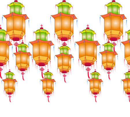 Chinese paper lanterns for mid autumn festival on a white backgroundのイラスト素材