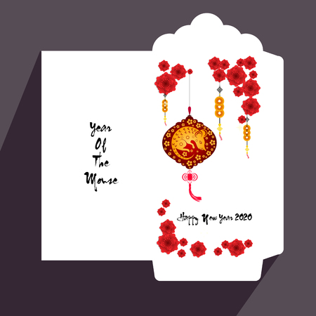 Chinese New Year red envelope flat icon, year of the rat 2020のイラスト素材