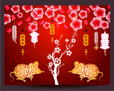 Happy New Chinese Year 2020 year of the Rat - year of the mouseのイラスト素材