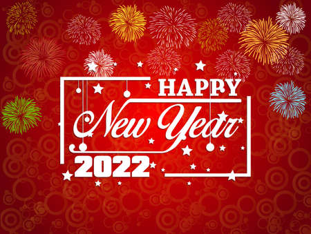 Happy New Year 2022 with fireworks bursting. backgrounds for Merry Christmas festive.