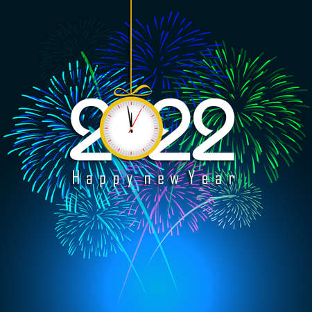 Happy New Year 2022 with fireworks bursting. backgrounds for Merry Christmas festive.