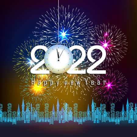 Happy New Year 2022 with fireworks bursting. backgrounds for Merry Christmas festive.