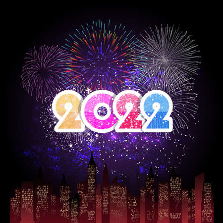 Happy New Year 2022 with fireworks bursting. backgrounds for Merry Christmas festive.のイラスト素材