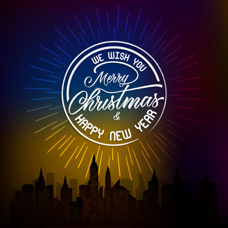 Happy New Year Greeting Card. Holiday Vector Illustration With Lettering Composition And Burst. Vintage festive labelのイラスト素材