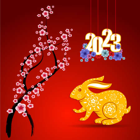 Happy new year 2023, Chinese new year, Year of the Rabbit, Zodiac sign for greetings card, (Translation : Happy new year)のイラスト素材
