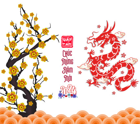 Lunar new year, vietnamese new year, Chinese New Year 2024 , Year of the Dragonのイラスト素材