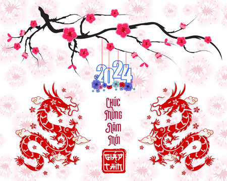 Lunar new year, vietnamese new year, Chinese New Year 2024 , Year of the Dragonのイラスト素材