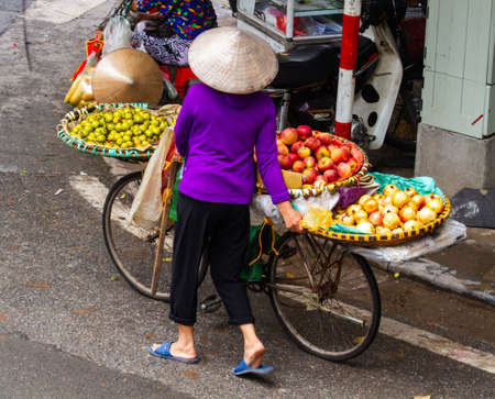 Hanoi, Vietnam - September 25, 2020: Hanoi Old Quarter and the lives of street vendors and trailersのeditorial素材