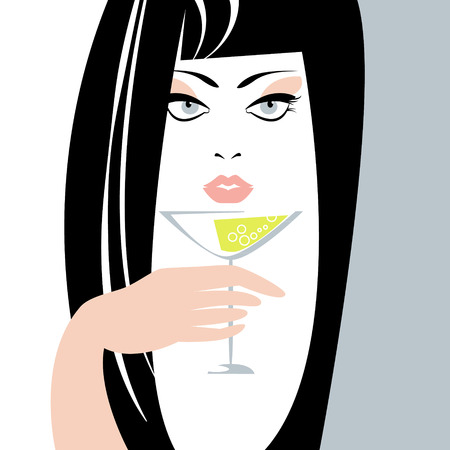 Woman with  a glass in a hand. Vector illustrationのイラスト素材