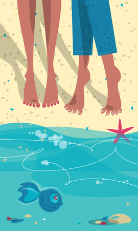 Romantic couple on a beach. Season concept.  Summer. Vector illustrationのイラスト素材