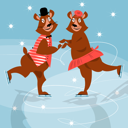 Two bear skating. Winter. Vector illustrationのイラスト素材
