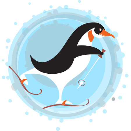 Skiing Penguin. Winter. Vector illustrationのイラスト素材