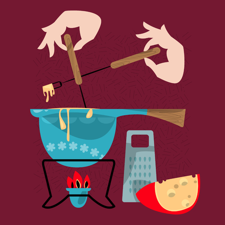 Cheese fondue. Traditional swiss food. Vector illustrationのイラスト素材