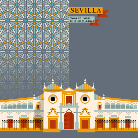 Plaza de Toros de la Maestranza. Sights of Seville. Andalusia, Spain, Europe. Vector illustrationのイラスト素材
