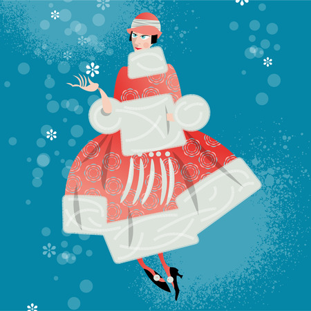 Winter. Woman with a snowflake. Retro style. Art deco. Vector illustration.のイラスト素材